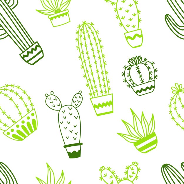 Patrón sin costuras con cactus en maceta Dibujos de ilustración de contorno vectorial Para diseño de embalaje textil diseño de fondo postales y carteles