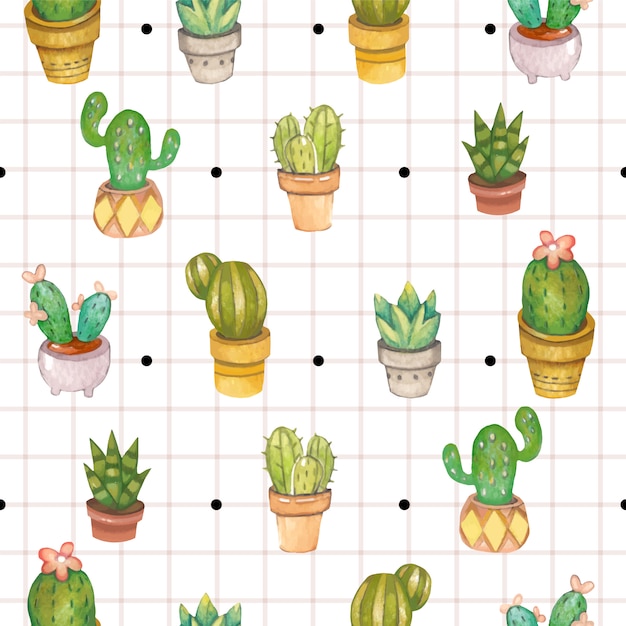 El patrón sin costuras de cactus en la maceta con puntos negros