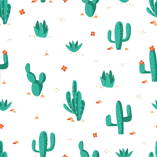 Patrón sin costuras de cactus mexicanos Cactus y flores decorativos coloridos México textil o tela impresión papel tapiz envoltura papel vector textura plantilla