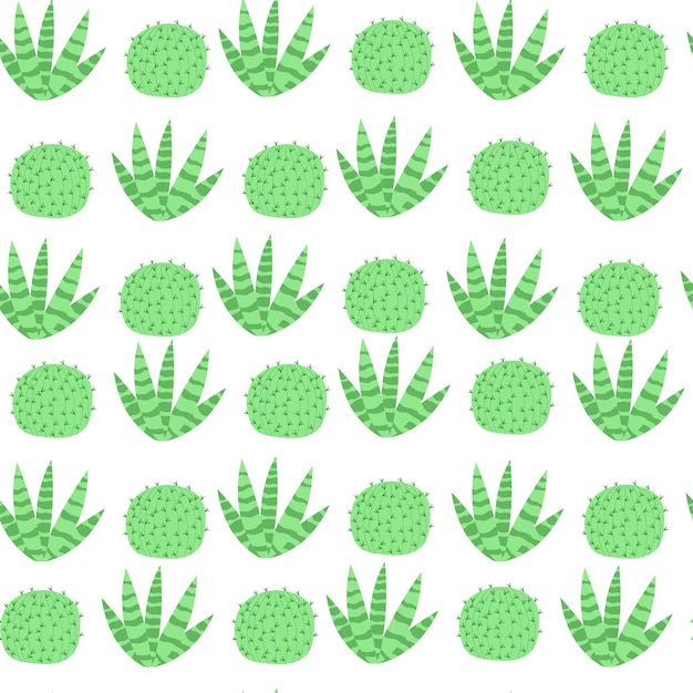 Patrón sin costuras con cactus sobre un fondo blanco en estilo de dibujos animados ilustración vectorial