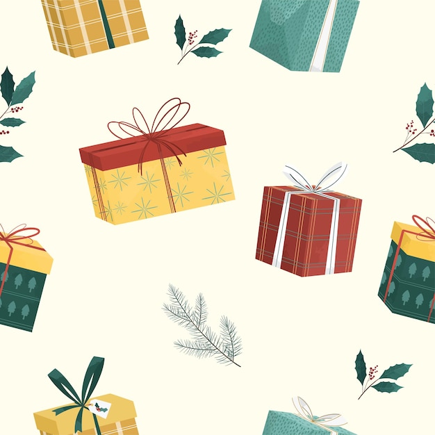 Patrón sin costuras de la caja de regalos de Navidad