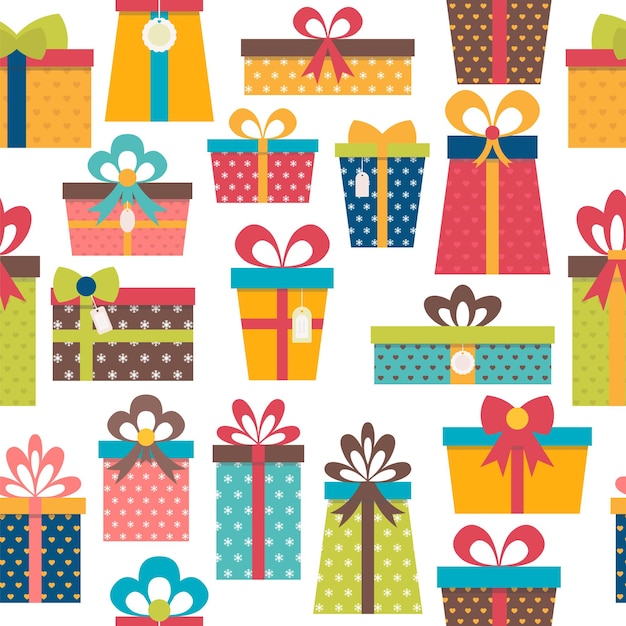 Patrón sin costuras con cajas de regalos coloridas Tema de Navidad de fondo de cumpleaños