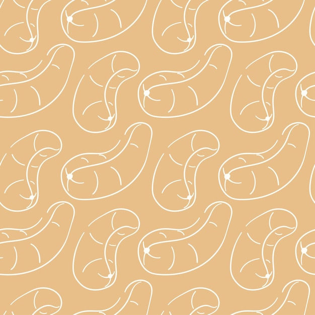 Patrón sin costuras de caju en estilo de arte en línea en fondo beige diseño dibujado a mano para el menú de la etiqueta