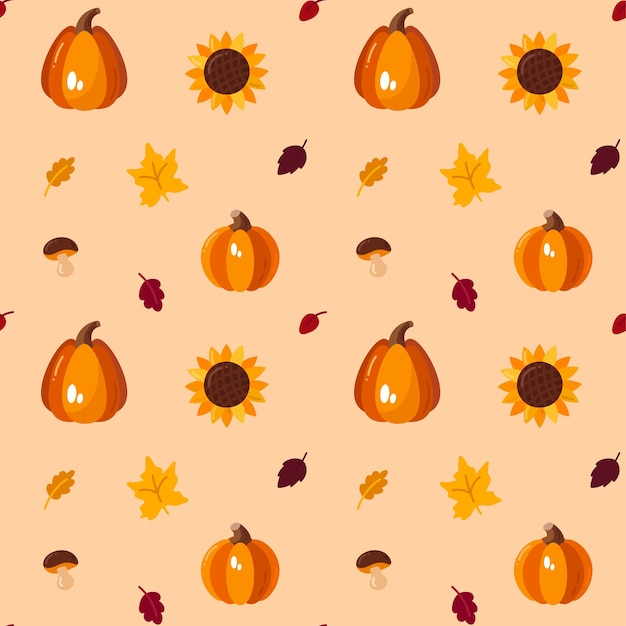 Patrón sin costuras con calabazas y hojas de otoño Ilustración vectorial