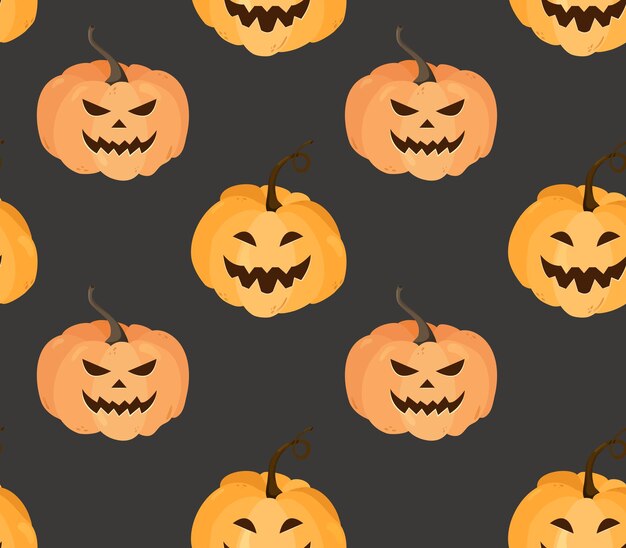 Patrón sin costuras de calabazas sobre un fondo oscuro