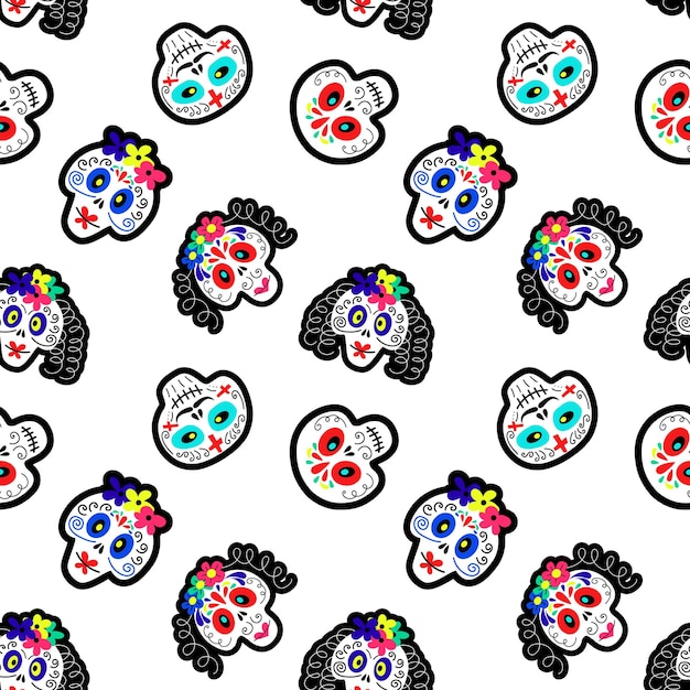 Patrón sin costuras con calaveras de azúcar mexicanas