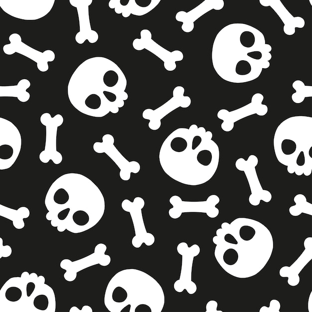 Patrón sin costuras con calaveras y huesos blancos. patrón sin costuras de halloween