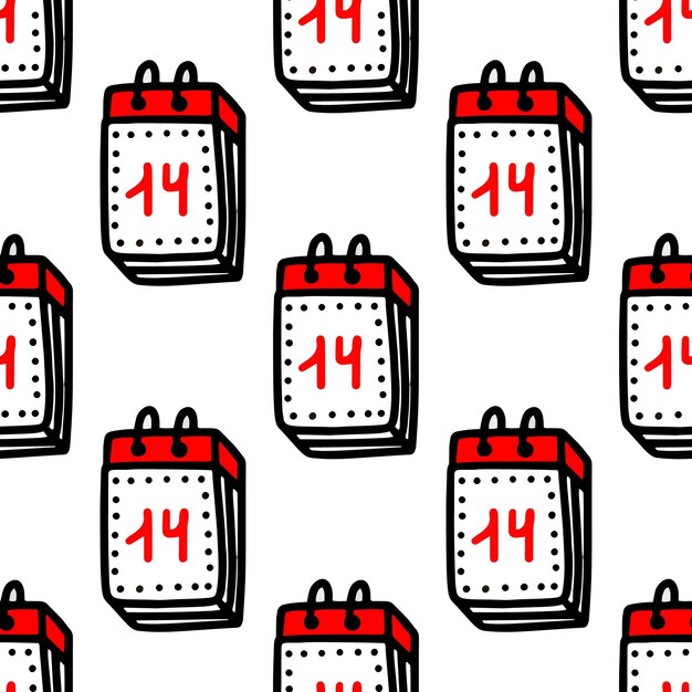 Patrón sin costuras con calendarios con la inscripción 14 de febrero
