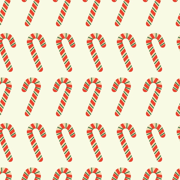 Patrón sin costuras de caña de caramelo de Navidad Caramelo de rayas bonitas en un fondo claro Ilustración vectorial para embalaje de papel de envoltura de tela