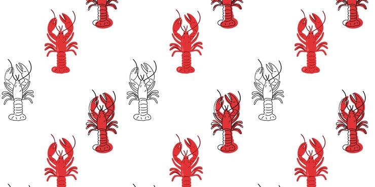 Vector patrón sin costuras de cangrejo rojo fresco, plano y garabato, o ilustración vectorial dibujada a mano
