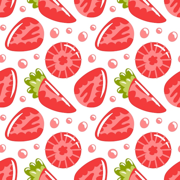 El patrón sin costuras captura la esencia de las fresas recién cortadas mostrando su rojo vibrante