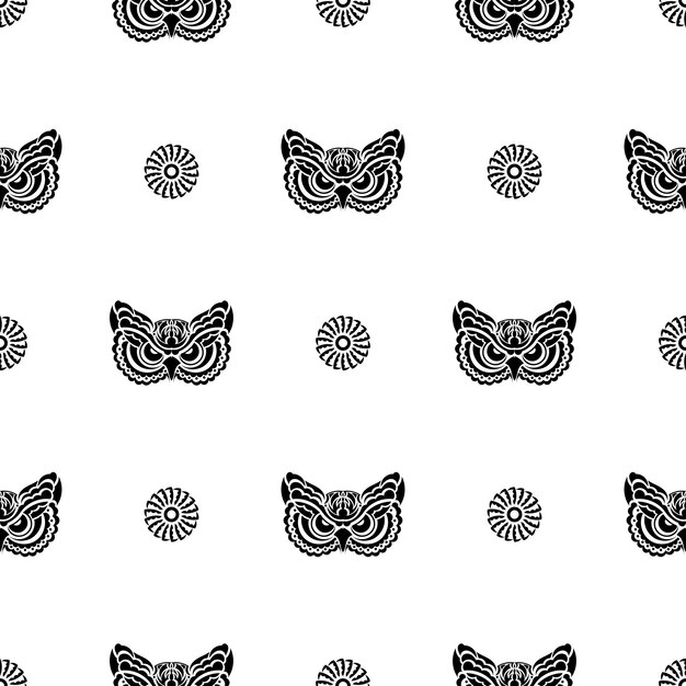 Patrón sin costuras con la cara de un búho, un pájaro del bosque sobre un fondo blanco Adecuado para carteles, postales, pancartas, textiles y diseño de menús Ilustración vectorial