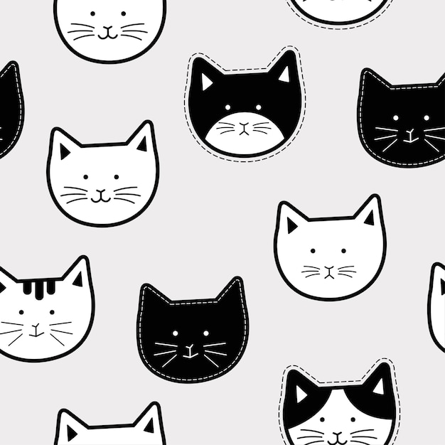 patrón sin costuras de cara de cabeza de gato ilustración vectorial linda