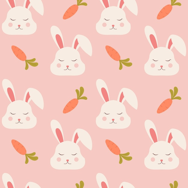 Patrón sin costuras con cara de conejo y zanahoria Ilustración bonita dibujada a mano Feliz Pascua