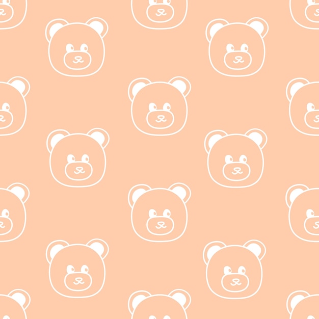 Patrón sin costuras con cara de oso dibujada a mano sobre fondo beige en estilo ingenuo para niños