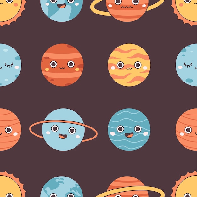 Patrón sin costuras con caracteres de planetas Impresión en textiles papel tapiz papel de envoltura