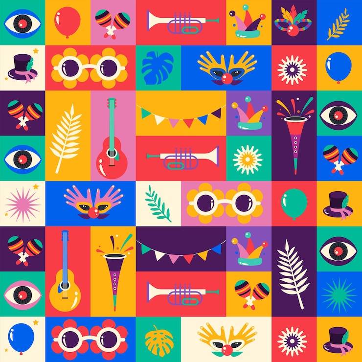 Vector patrón sin costuras para el carnaval con un fondo geométrico colorido