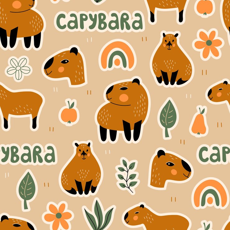 Vector patrón sin costuras de carpincho con formas de garabato