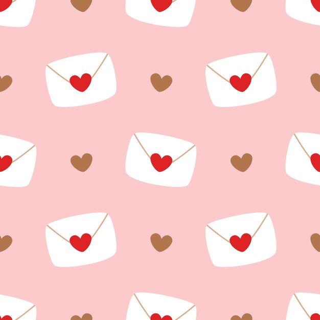 Patrón sin costuras con cartas de amor y corazones sobre un fondo rosa