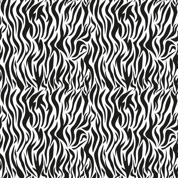 Patrón sin costuras de cebra Textura en blanco y negro de piel de animal a rayas y pelaje Vector aislado