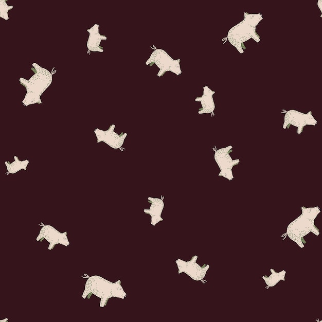 Patrón sin costuras de cerdos lindos. Fondo de animales de ganado. Textura repetida en estilo plano para tela, papel de envolver, papel tapiz, tejido. ilustración vectorial