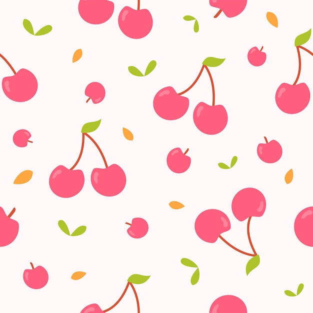 Patrón sin costuras de cereza de cierre Ilustración de fondo de envoltura textil de textura rosada