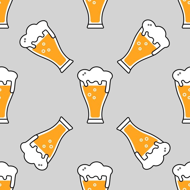 Patrón sin costuras de cerveza de estilo plano de dibujos animados