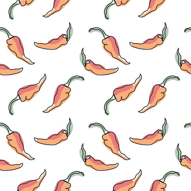 Patrón sin costuras de chiles lineales de verduras con colores pastel sobre un fondo blanco