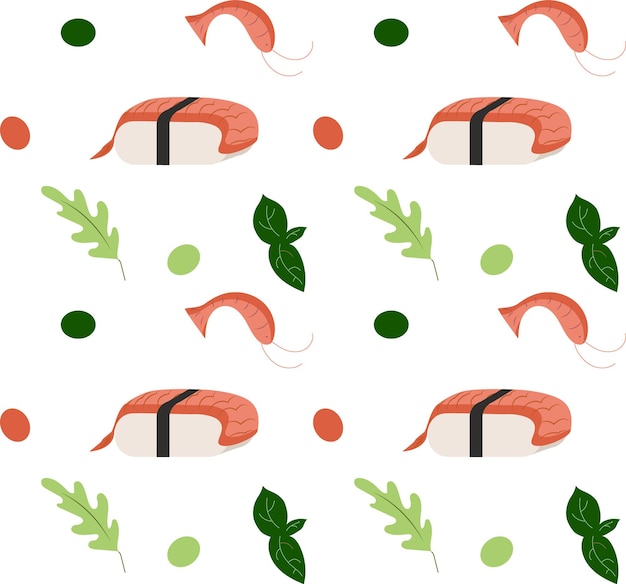 Patrón sin costuras Los chinos comen Camarones sushi camarones verdes Comida asiática Ilustración vectorial
