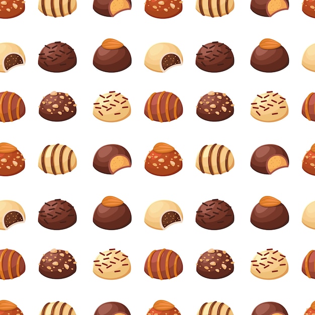 Patrón sin costuras con chocolates Ilustración vectorial en dulces de estilo plano Imprimir para textiles