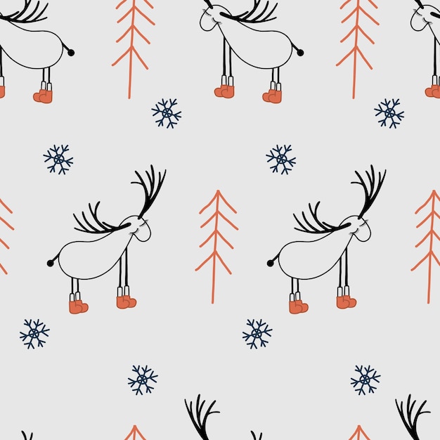 Patrón sin costuras con ciervos Reno Estilo escandinavo. Ilustración para diseño textil y de telas