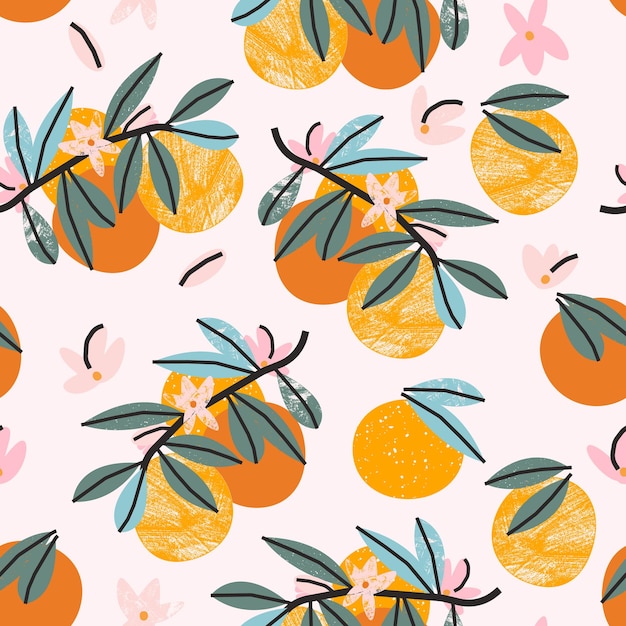 Patrón sin costuras con cítricos y flores Diseño de impresión de fondo vectorial