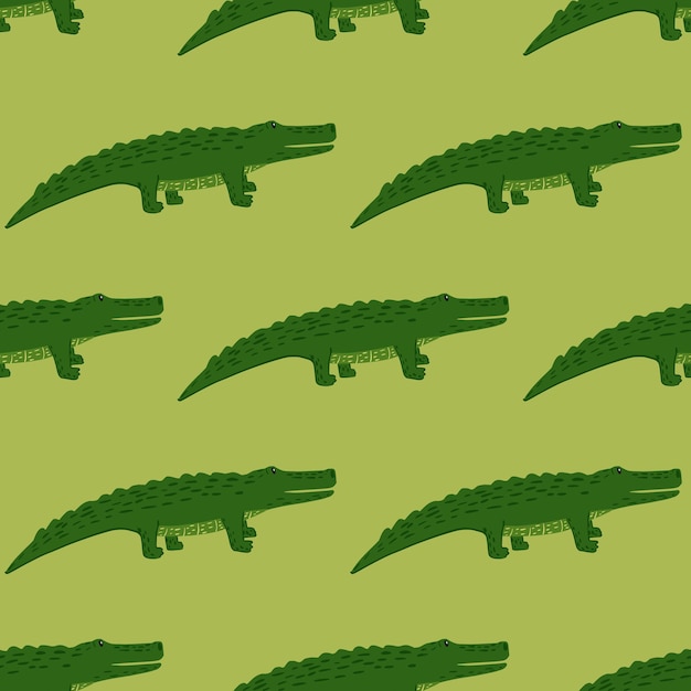 Patrón sin costuras de cocodrilos lindos. Fondo de animales divertidos. Textura repetida en estilo garabato para tela, papel de envolver, papel tapiz, tejido. ilustración vectorial