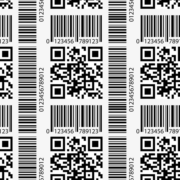 Vector patrón sin costuras con código qr y signos de código de barras divertida ilustración vectorial de diseño monocromático