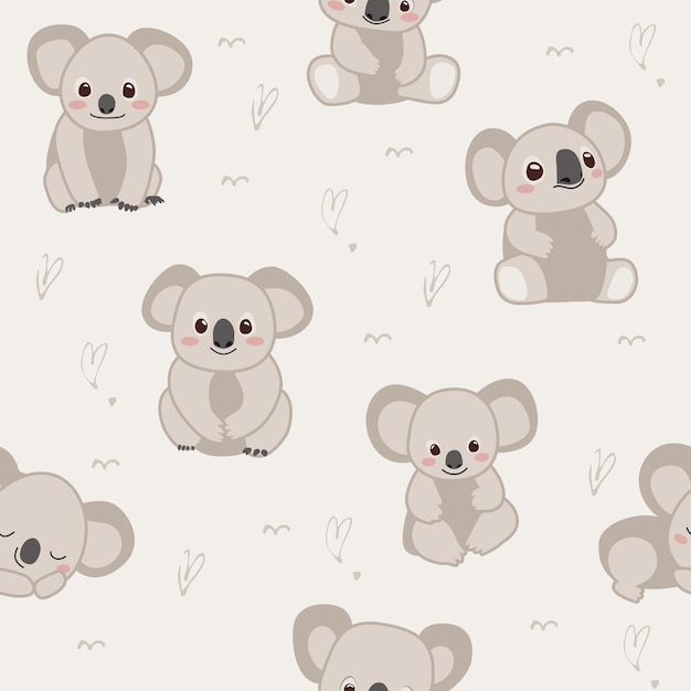 patrón sin costuras colección de dibujos animados de personajes de koala