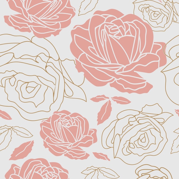 Vector patrón sin costuras con colores rosas y marcos de rosas y hojas en un fondo claro estilo romántico y vintage para el producto de san valentín decoración del hogar fondo regalo papel de pared diseño gráfico