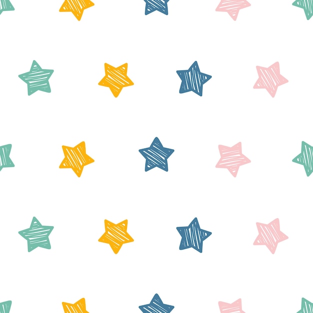 Patrón sin costuras con coloridas estrellas de garabato