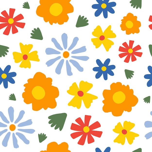 Patrón sin costuras con coloridas flores de margarita en un fondo blanco Ilustración vectorial