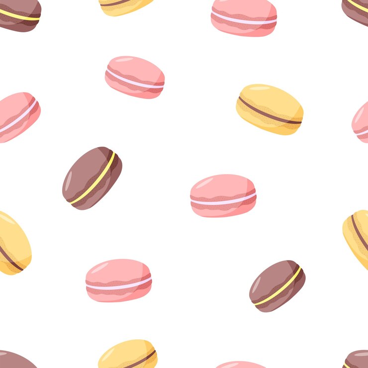 Patrón sin costuras con coloridas galletas de macarrón papel tapiz de fondo vectorial postre dulce