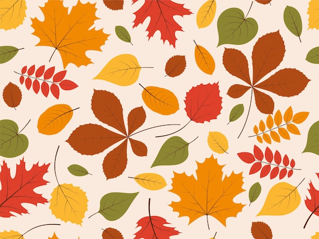 Vector patrón sin costuras con coloridas hojas de otoño fondo transparente follaje otoñal colorido ideal para envolver pancartas fondos de pantalla textiles ilustración vectorial