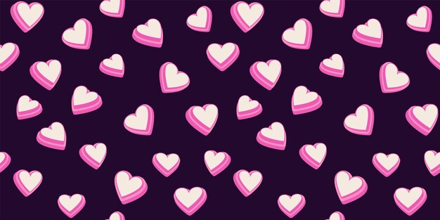 Patrón sin costuras colorido con corazones lindos en una espalda oscura Corazón vectorial Fondo de amor de San Valentín