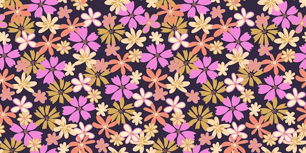 Patrón sin costuras colorido con formas abstractas flores groovy dibujado por vectores impresión de prado ditsy lindo