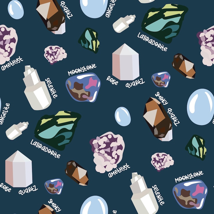 Vector patrón sin costuras con coloridos cristales de piedras preciosas fabulosas piedras preciosos cristales diamantes