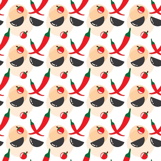 Patrón sin costuras de comida asiática con forma de chiles y pimentón diseño vectorial premium abstracto