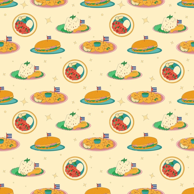 Patrón sin costuras de comida cubana Plato tradicional cubano Ilustración vectorial