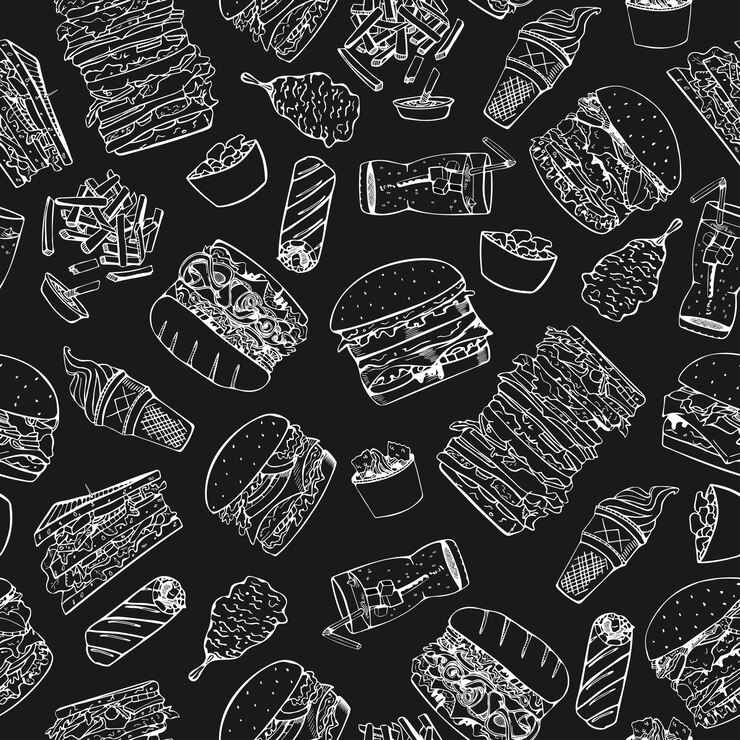 Vector patrón sin costuras de comida rápida en estilo garabato. puede usar cada elemento por separado.