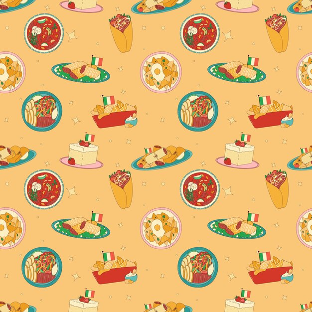Patrón sin costuras de comida tradicional mexicana Ilustración vectorial en estilo dibujado a mano
