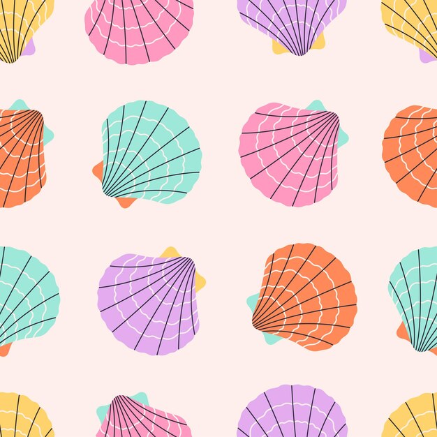 Patrón sin costuras con conchas marinas moluscos estrellas de mar conchas tropicales de playa patrón sin costuras de verano