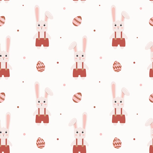Patrón sin costuras con conejito y huevos de Pascua Fondo para envolver tarjetas de felicitación de papel y diseños de temporada Feliz Día de Pascua