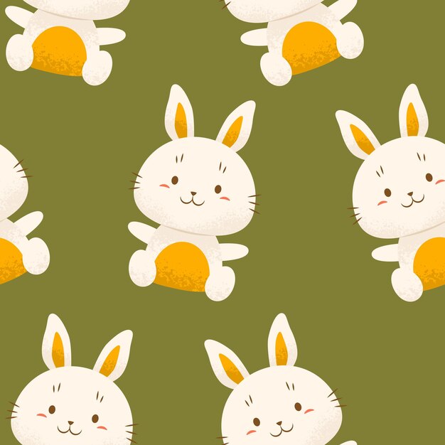 Patrón sin costuras con conejitos en fondo verde Patrón encantador para niños para la Pascua Celebración de vacaciones cristianas Ilustración vectorial